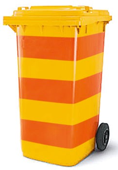 Orange-gelb gestreifte Mülltonne