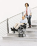 Ein Spezialrollstuhl hilft Treppen ohne Kraftaufwand zu &uuml;berwinden