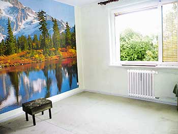 Wohnzimmer mit Alpenpanorama-Tapete