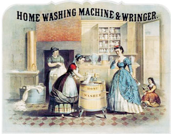 historische Illustration zum Waschen im Waschzuber