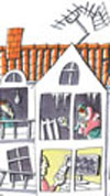 Zeichnung: Wohnhaus mit vielen Mängeln