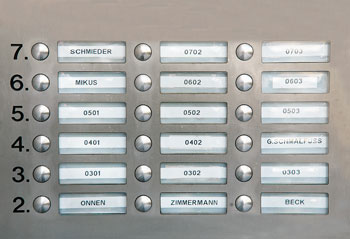 Klingeltableau mit Wohnungsnummern statt Namen