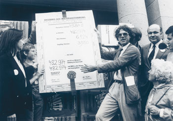 Hartmann Vetter bei einer Unterschriftenaktion Ende der 80er Jahre
