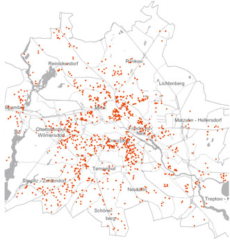 Karte mit Verkäufen von Mehrfamilienhäusern in Berlin