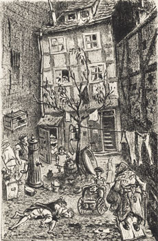 Hinterhof-Zeichnung von Heinrich Zille