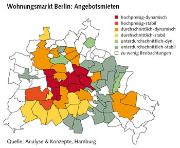 Tabelle: Wohnungsmarkt Berlin - Angebotsmieten