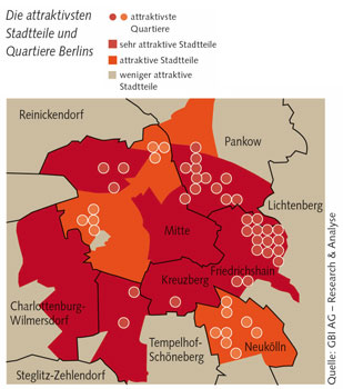 Karte: 'Die attraktivsten Stadtteile und Quartiere Berlins