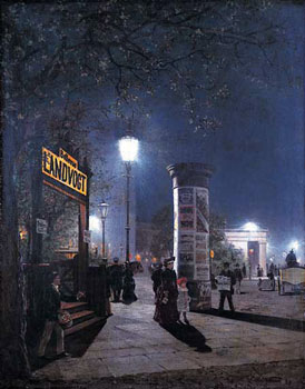 Erste elektrische Straßenbeleuchtung in Berlin, 1884 (Gemälde von Carl Saltzmann)
