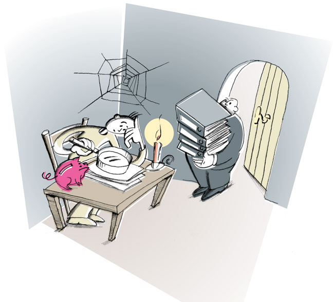 Illustration von Julia Gandras: Prüfen Sie regelmäßig Betriebskostenabrechnungen und Mieterhöhungen?