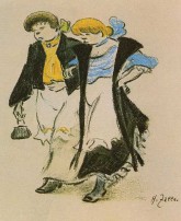 Dienstmädchen beim Ausgang, Illustration von Heinrich Zille