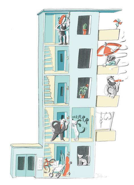 Illustration zur Balkon- und Treppenhausnutzung Illustration zur Balkon- und Treppenhausnutzung