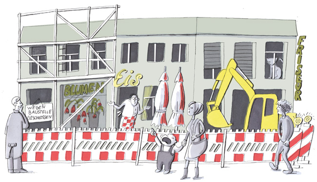 Illustration: Baustelle vor dem Laden Illustration: Baustelle vor dem Laden