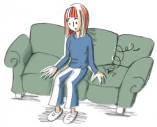 Illustration:Mieterin mit durchgesessenem Sofa