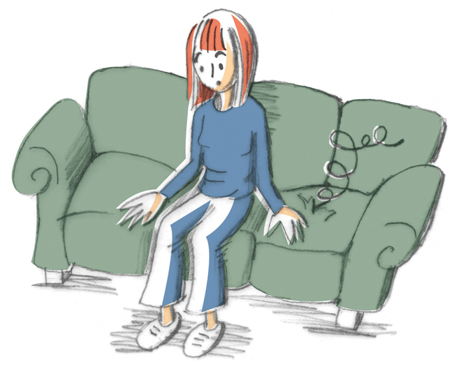 Illustration:Mieterin mit durchgesessenem Sofa Illustration:Mieterin mit durchgesessenem Sofa