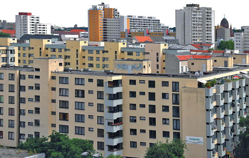 Blick über Sozialwohnungen aus unterschiedlichen Förderprogrammen und Förderjahren in Kreuzberg
