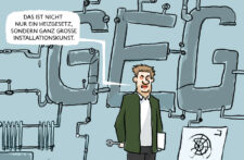 Karikatur zum Gebäudeenergiegesetz