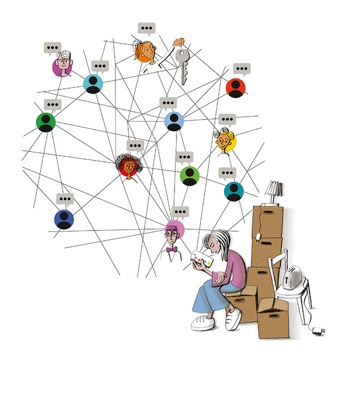 Illustration zur Wohnungssuche über Social-Media-Plattformen Illustration zur Wohnungssuche über Social-Media-Plattformen