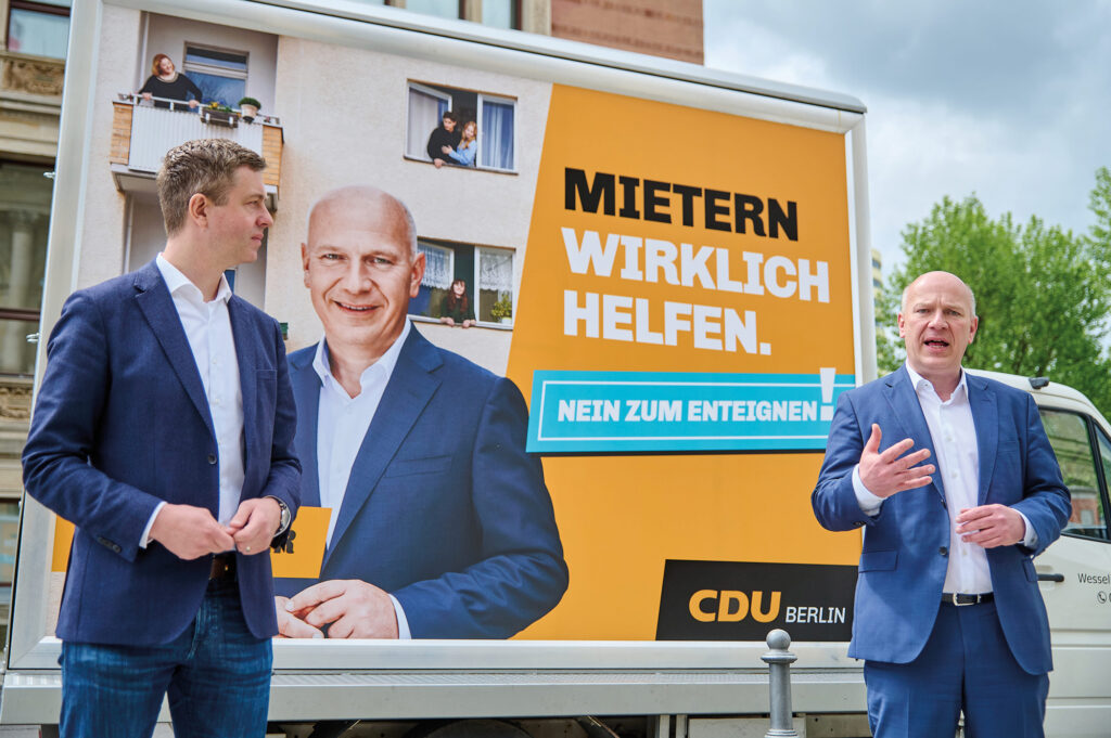 Vorstellung des Wahlplakats „CDU sagt NEIN zu Enteignungen"